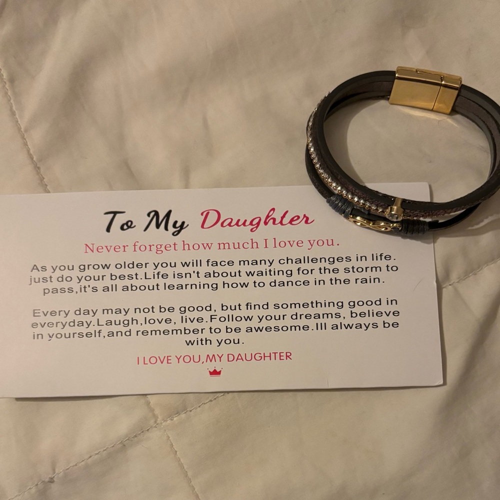 Chic Black and Gold Infinity Bracelet and Card, Gift for Daughter, magnetic
